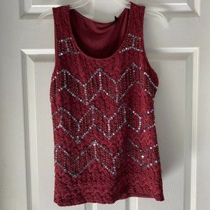 BKE Boutique Tank Top w/Sequins Beaded Front Burgundy Size M